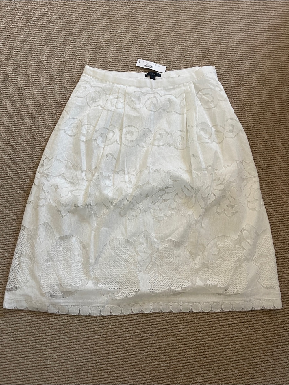 J. Crew White A-Line Lace-Embroidered Skirt